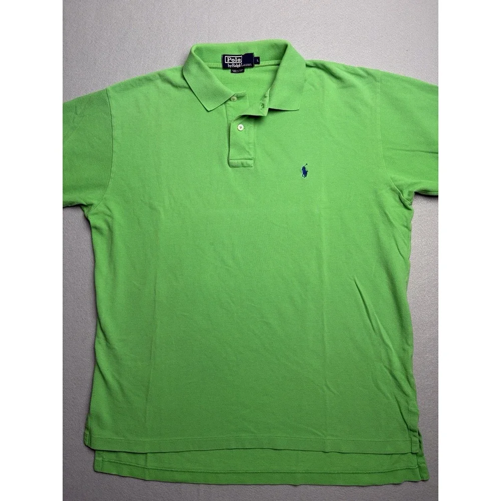 Ralph Lauren Polo Shirt Mens Large Green Small Pony Blue Cotton Preppy Casual